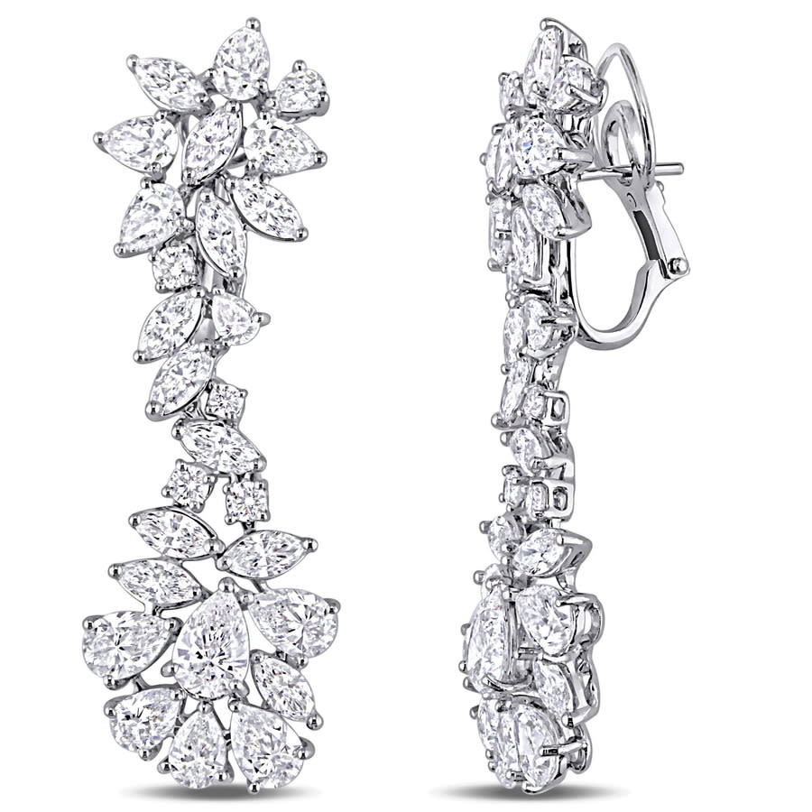 Amour 13 5/8 Ct Tw Diamond Floral Cluster Drop Earrings In 18k White Gold