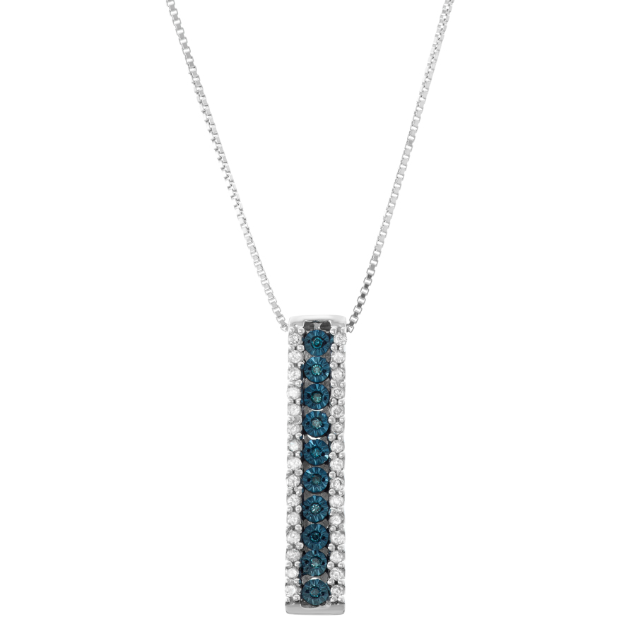 Hetal Diamonds 0.20cttw Miracle Plate Blue Diamond Stick Pendant In Sterling Silver In Blue,silver Tone