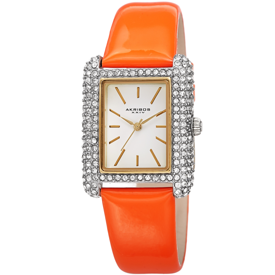 Akribos Xxiv Quartz Crystal White Dial Ladies Watch Ak1068or In Brass / Gold Tone / Orange / White