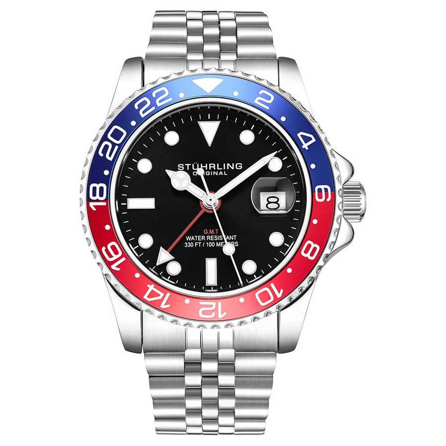 Stuhrling Original Aquadiver Black Dial Mens Watch M15835 In Red   / Aqua / Black / Blue