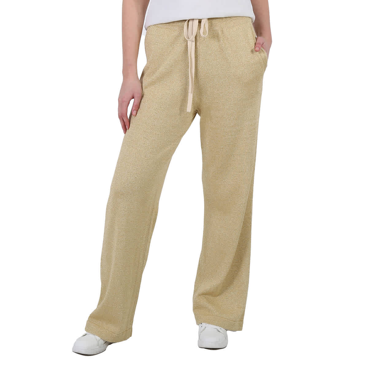 Moncler Metallic Flared Trousers In Yellow