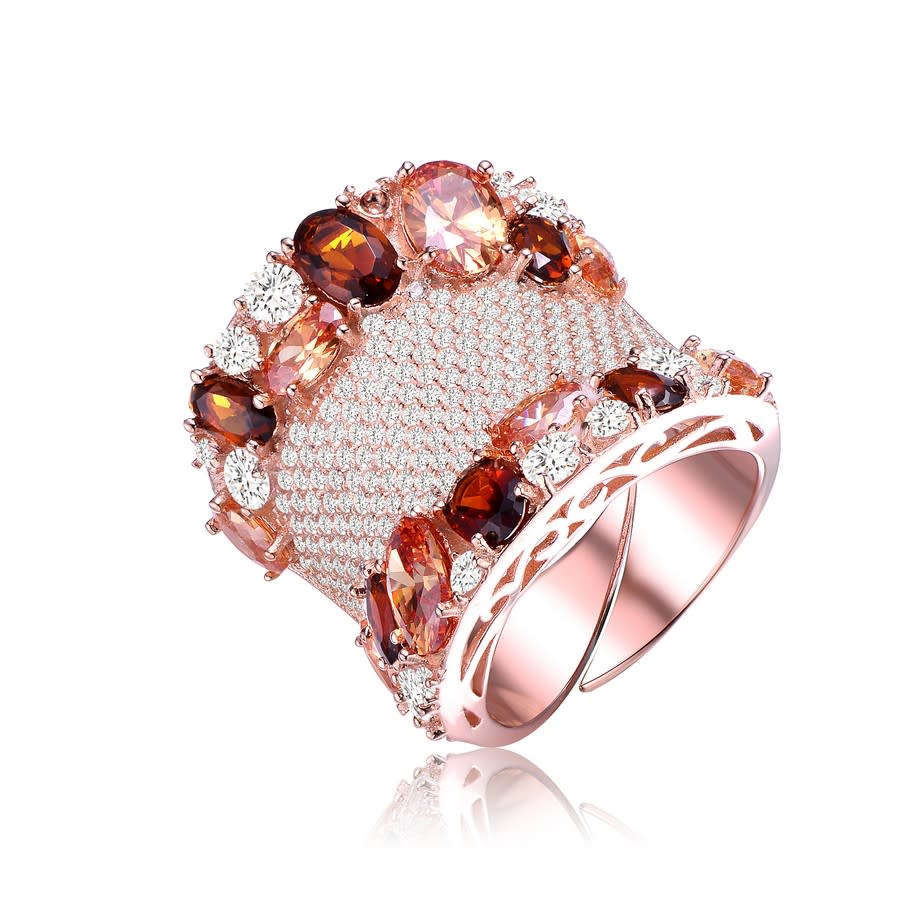 Megan Walford Rose Over Sterling Silver Multi Colored Cubic Zirconia Ring In Brown,pink,silver Tone