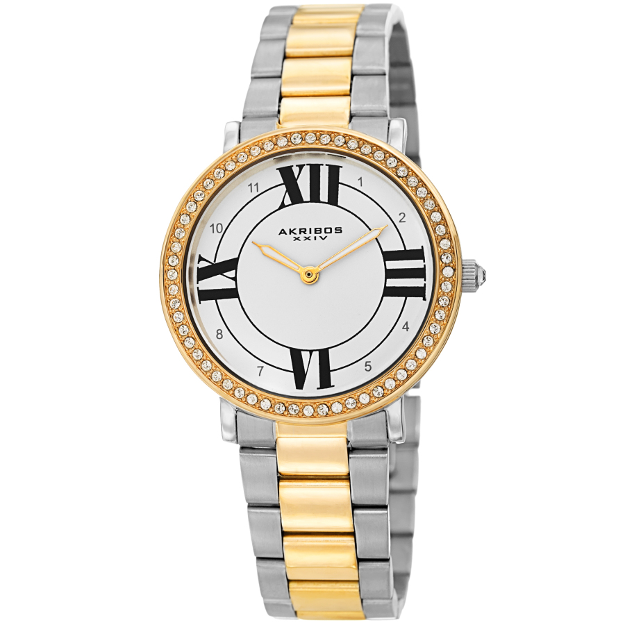 Akribos Xxiv White Dial Ladies Watch Ak1036ttg In Two Tone  / Gold Tone / White