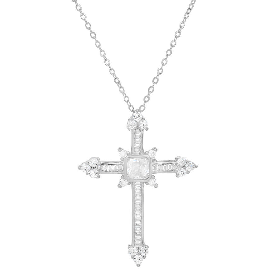 Kylie Harper Sterling Silver Fancy Diamond Cz Cross Pendant In Silver-tone