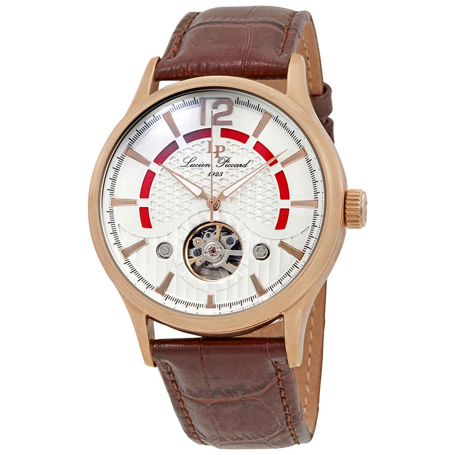 Lucien Piccard Transway Open Heart Automatic Mens Watch Lp-15038-rg-02s In Brown,gold Tone,pink,rose Gold Tone,silver Tone