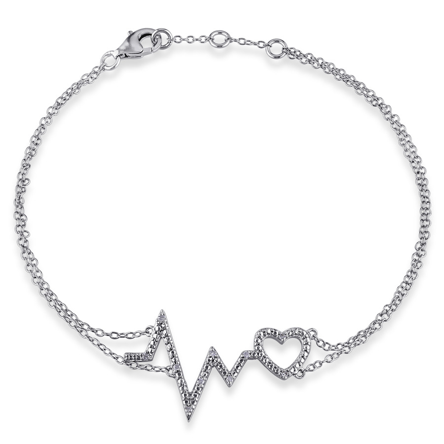 Amour Diamond Heartbeat Bracelet In Sterling Silver In White