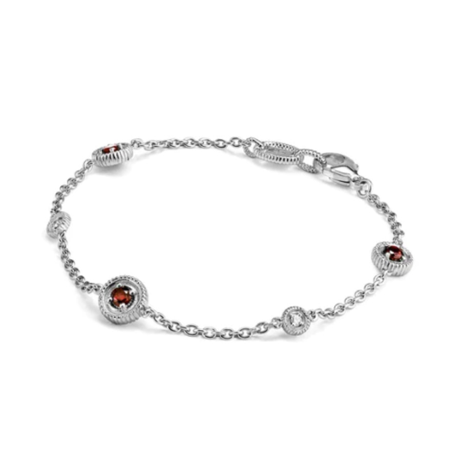 Judith Ripka Max Bracelet With Garnet And Diamonds In Silver-tone, Red