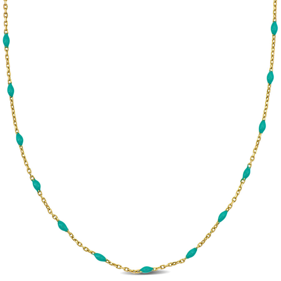 Amour Turquiose Enamel Station Necklace In 14k Yellow Gold