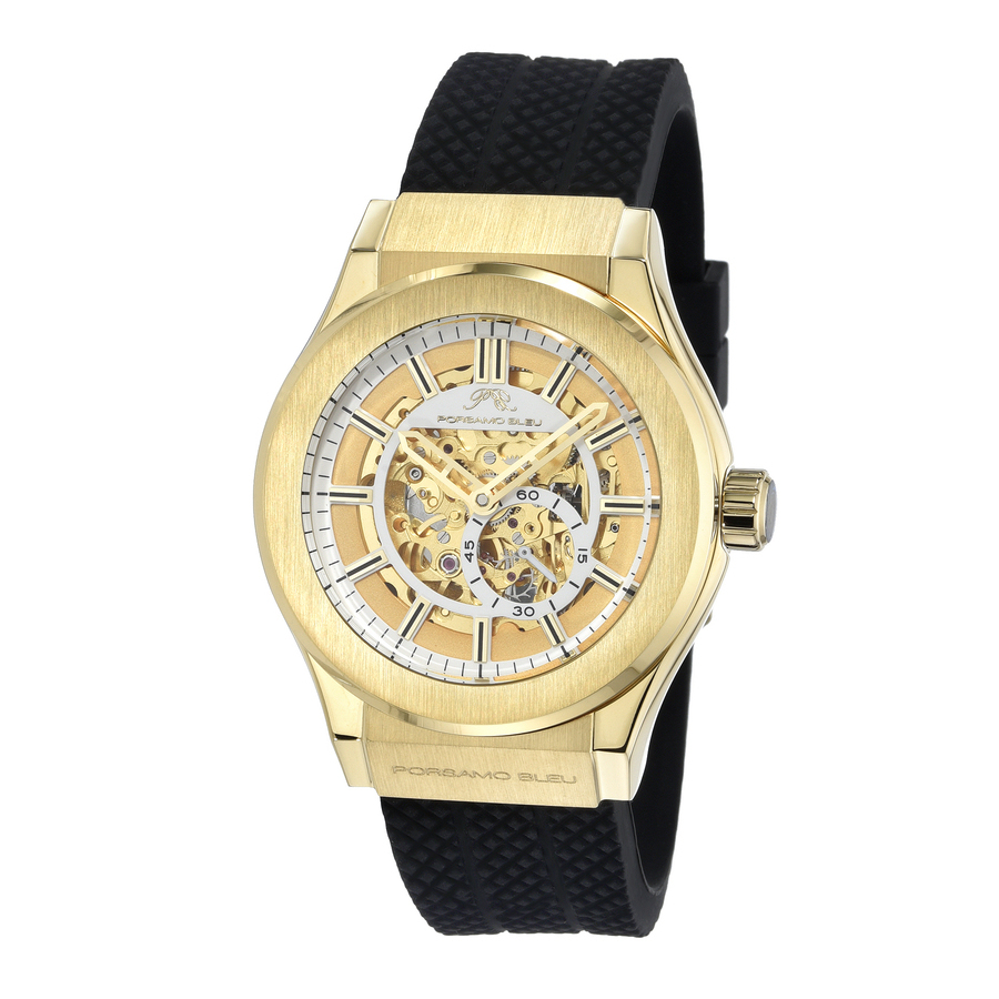 Porsamo Bleu Cruz Automatic Gold Dial Mens Watch 1221ccrr In Black / Gold / Gold Tone / Skeleton / Yellow