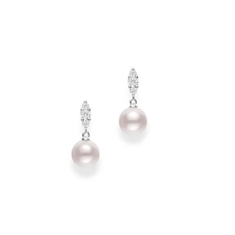 Mikimoto Morning Dew Akoya Cultured Pearl Earrings With Diamonds - 18k White Gold - Mea10327adxw