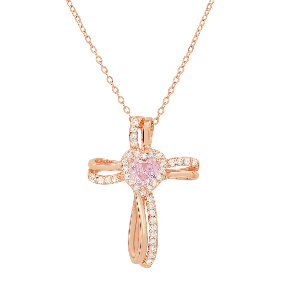 Kylie Harper Rose Gold Over Silver Heart Diamond Cz Cross Pendant In Rose Gold-tone