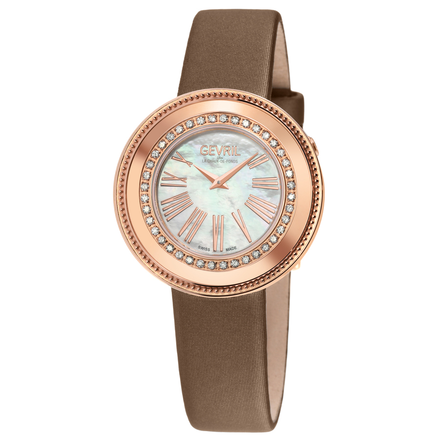 Shop Gevril Gandria Mother Of Pearl Dial Ladies Watch 12151 In Brown / Gold Tone / Mop / Mother Of Pearl / Rose / Rose Gold Tone