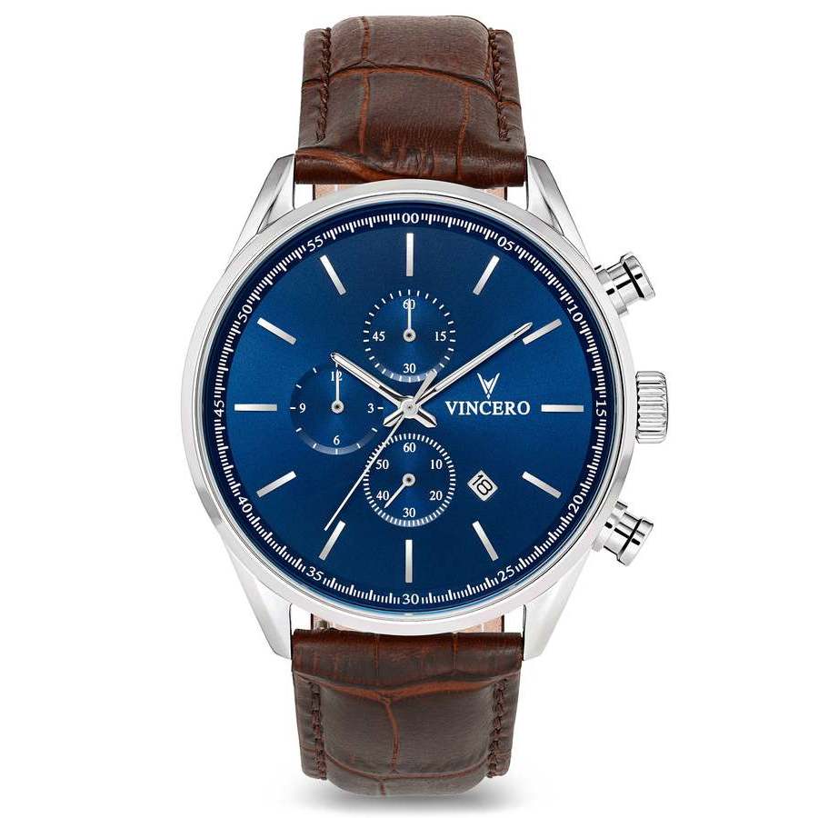 Vincero Chrono S Chronograph Quartz Blue Dial Mens Watch Blu-bro-s05 In Blue,brown,silver Tone