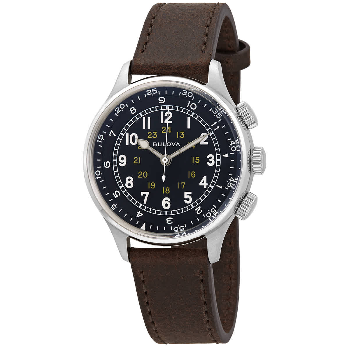 Bulova - Bulova A-15 Pilot Automatic Black Dial Brown Leather Men