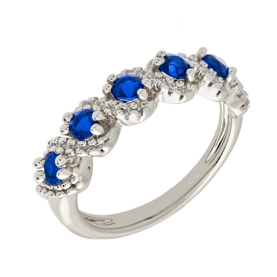 Elegant Confetti Women's 18k White Gold Plated Blue Cz Simulated Diamond Half Eternity Ring Size 6 In Blue,gold Tone,white