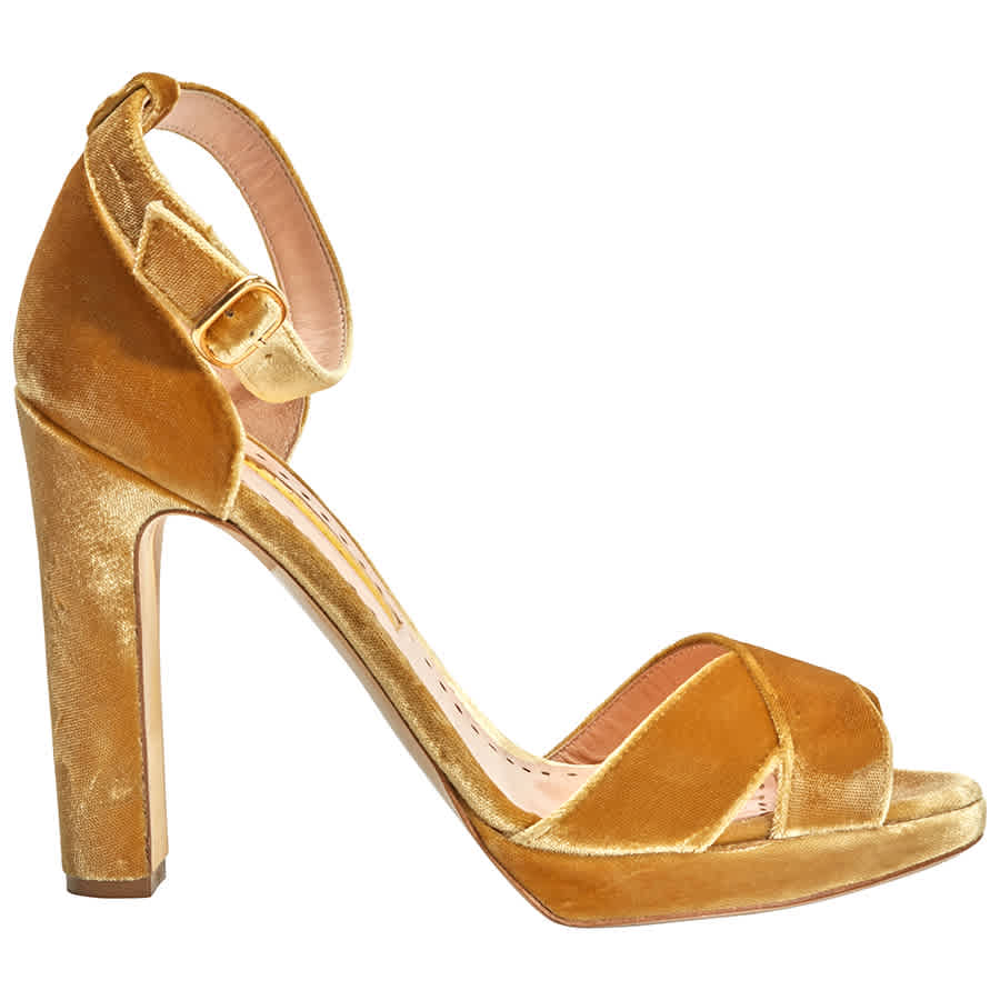 Rupert Sanderson Ladies Sandal Fashion Gold Xx Sandal Platform X Velvet, Brand Size 37 ( Us Size 7 ) In Gold Tone