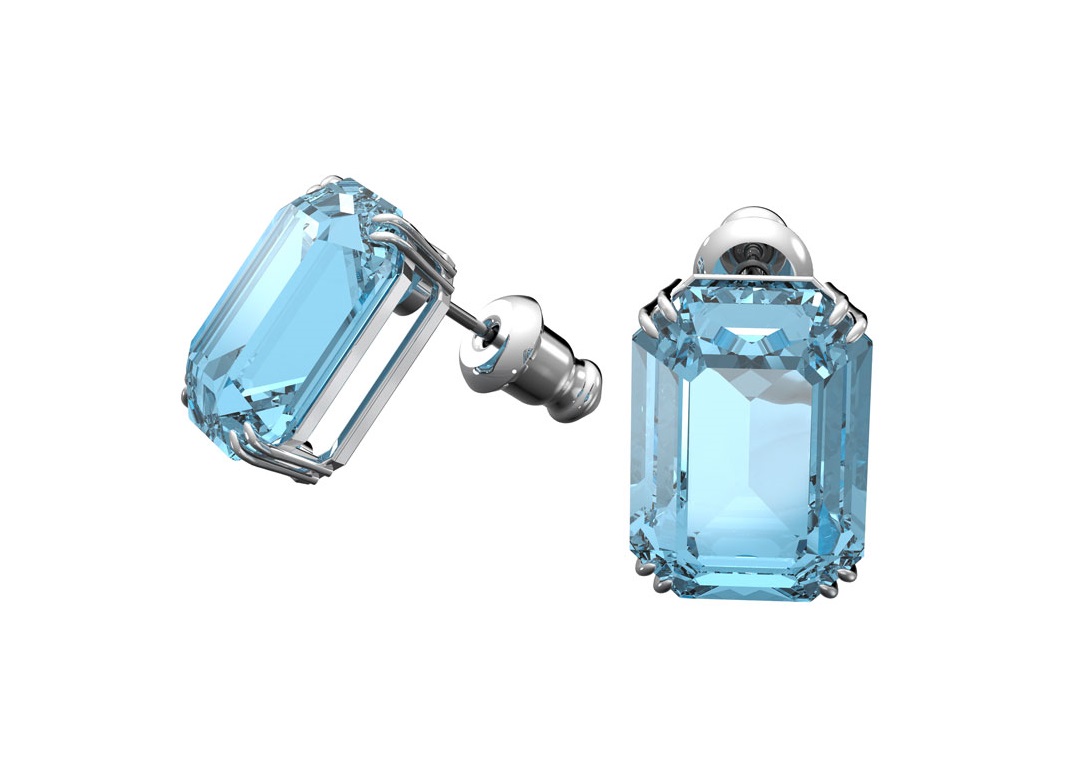 Swarovski Ladies Millenia Octagon Cut Stud Earrings In Blue