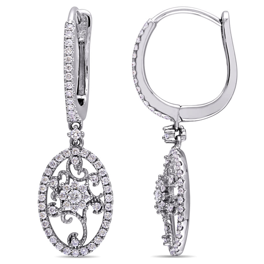 Amour 7/8 Ct Tw Diamond Filigree Halo Leverback Earrings In 14k White Gold