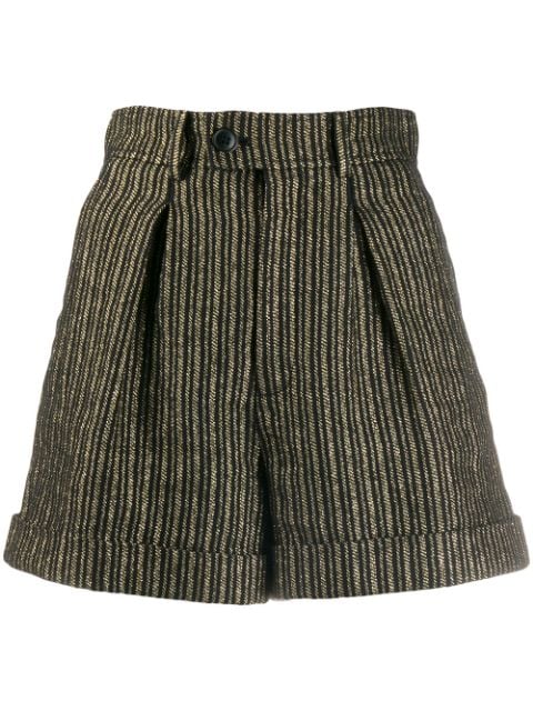 Saint Laurent Striped High-waisted Shorts In Black