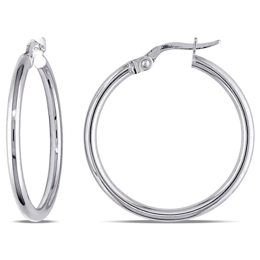 Amour Rounded Hoop Earrings In 10k Polished White Gold Jms004667 In Gold / White
