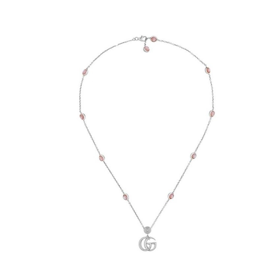 Gucci Double G Mother Of Pearl Necklace In Silver-tone