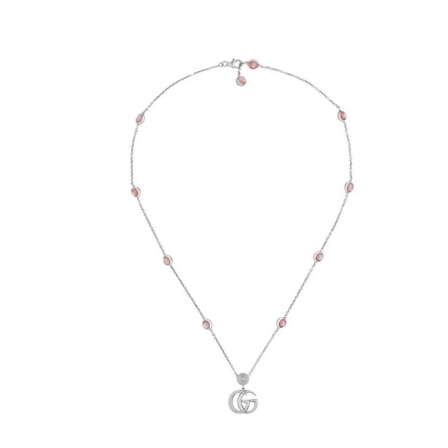 Shop Gucci Double G Mother Of Pearl Necklace In Silver-tone