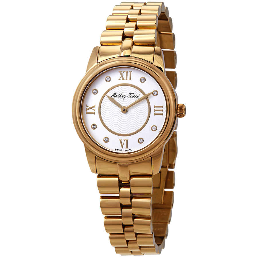 Mathey-tissot Artemis Crystal White Dial Ladies Watch D1086pyi In Gold Tone,white,yellow