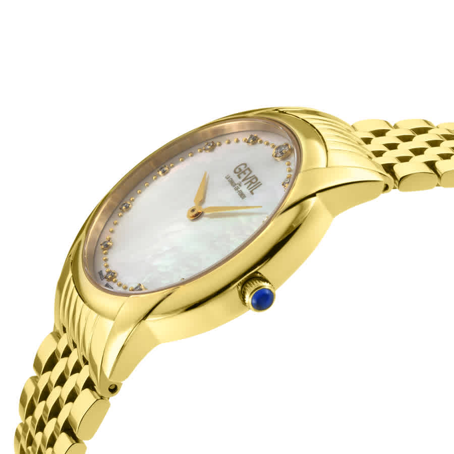 Shop Gevril Airolo Diamond Mother Of Pearl Dial Ladies Watch 13021b In Gold Tone / Mop / Mother Of Pearl / Yellow