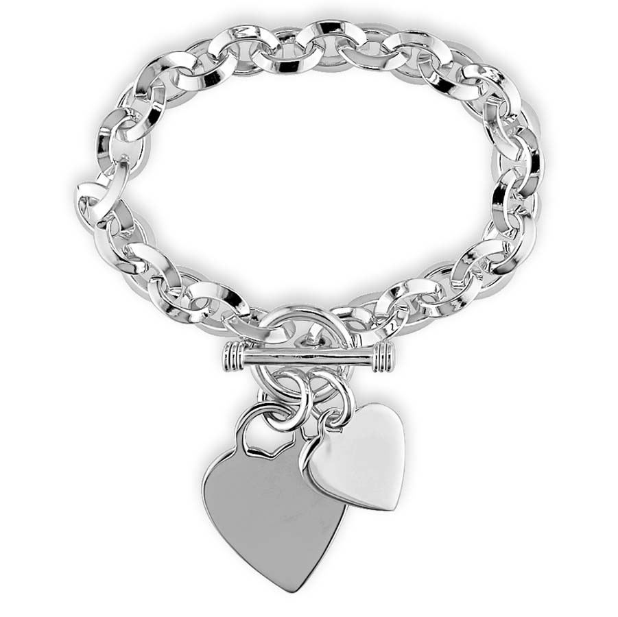 Amour Sterling Silver Double Heart Charm Bracelet