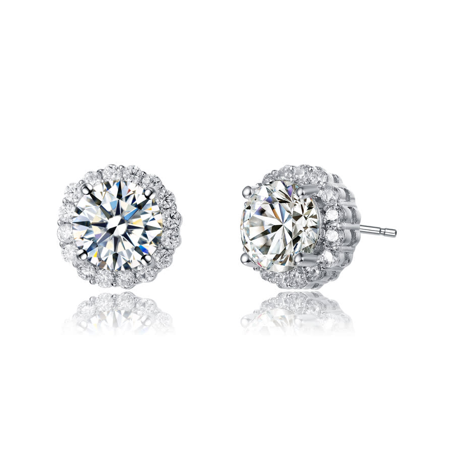 Rachel Glauber White Gold Plated Cubic Zirconia Round Earrings In Silver-tone