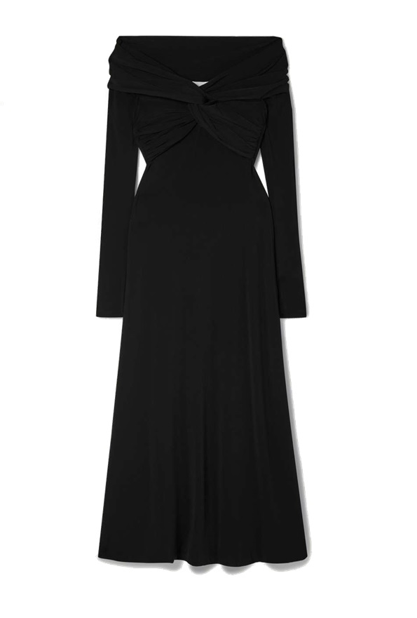 Khaite Cerna Off-shoulder Midi Dress In Black