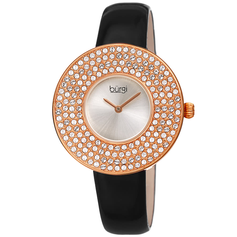 Burgi Quartz Silver Dial Black Leather Ladies Watch Bur272rgb In Black / Brass / Gold Tone / Rose / Rose Gold Tone / Silver