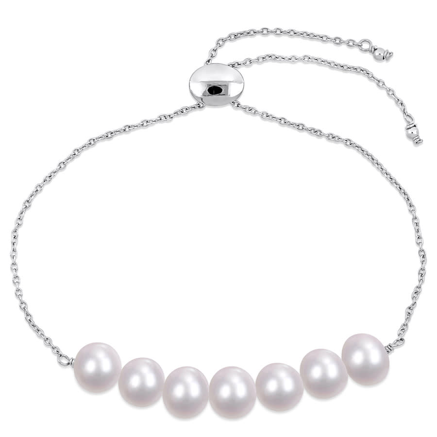 Amour 7.5-8 Mm Freshwater Cultured Pearl Adjustable Bolo Bracelet In Sterling Silver In White
