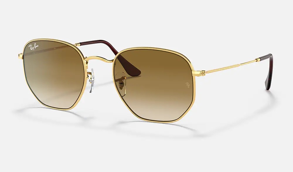 Ray Ban Hexagonal Sunglasses Gold Frame Brown Lenses 54-21 In Brown