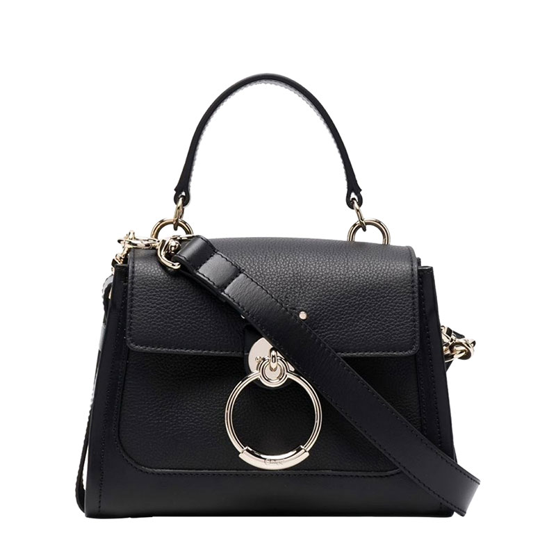 CHLOE Tess Day Front Flap Calfskin Leather Crossbody Bag Black