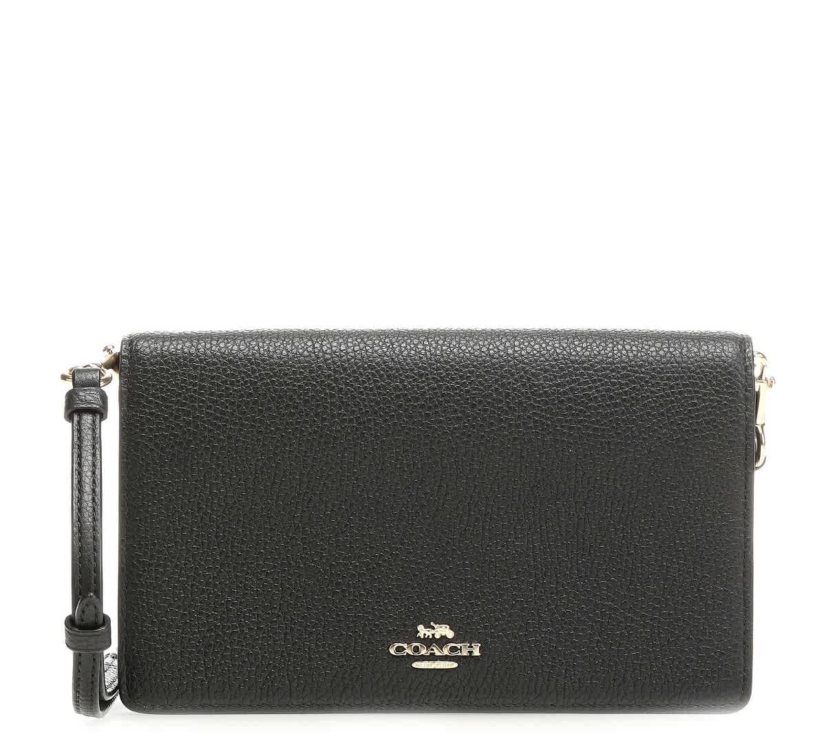 Coach Ladies Black Pebbled Leather Hayden Foldover Crossbody Clutch