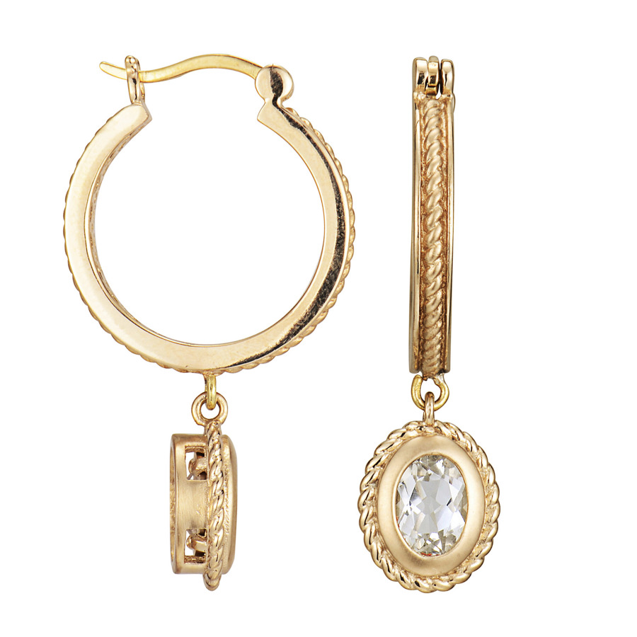 ENVIE TWISTED MATTE BRONZE GENUINE WHITE TOPAZ CHARM HOOP EARRINGS