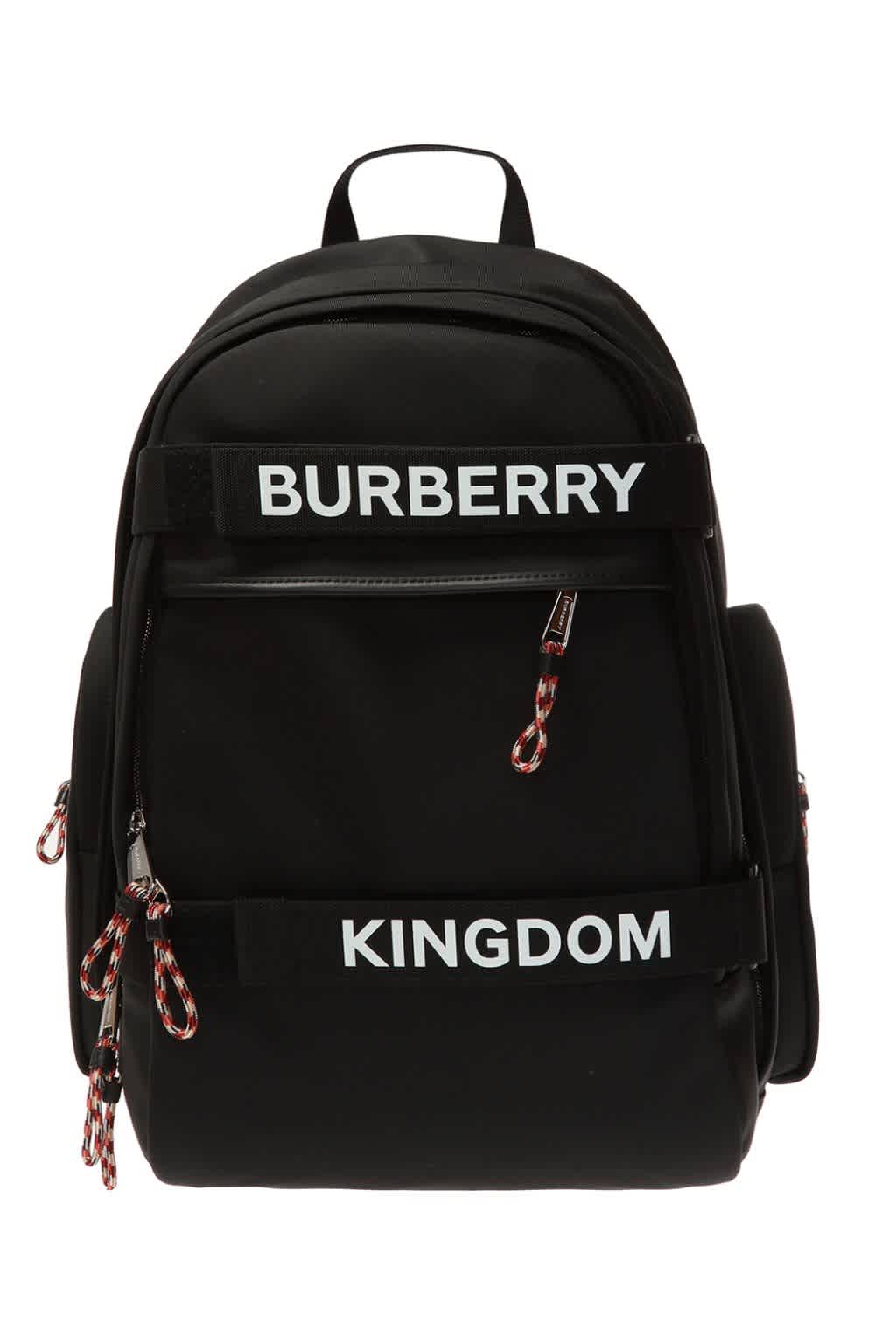 Burberry Black Logo Backpack In Black,white