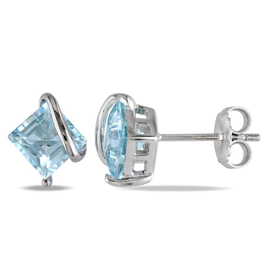 Amour Blue Topaz Stud Earrings In Sterling Silver In Blue / Silver