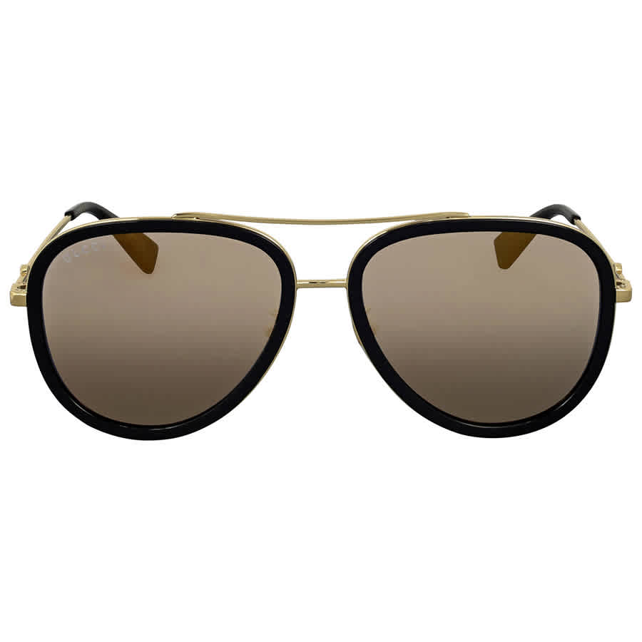 Click to view more detailed imagery on our partner's website Gucci Gold Aviator Ladies Sunglasses Gg0062s 001 57 In Black,blue,gold Tone