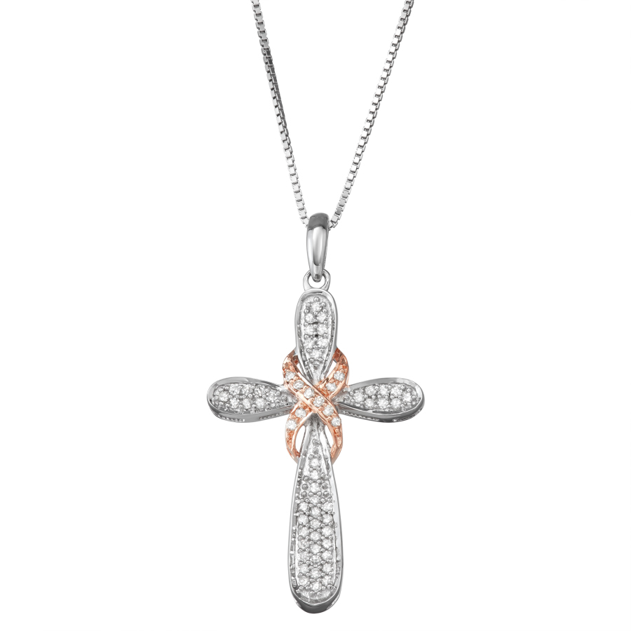 Hetal Diamonds Ss Dia Cross Pendant Ros(0.24cttw) In Two Tone