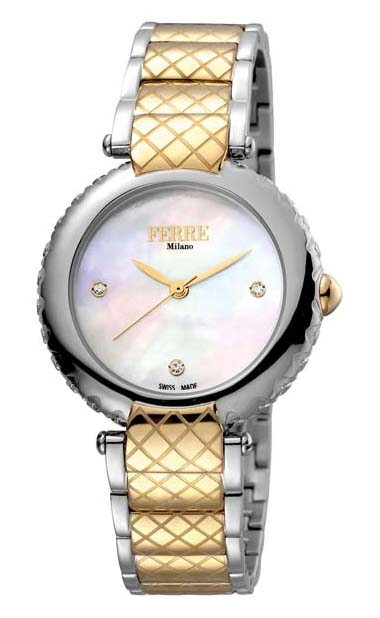 Ferre Milano White Mother Of Pearl Dial Ladies Watch Fm1l099m0081 In Two Tone  / Gold Tone / Mother Of Pearl / Silver / White