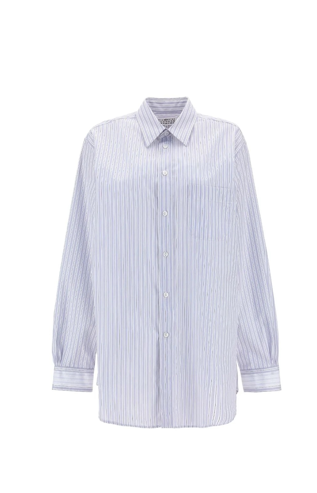 Maison Margiela Stripe-print Pointed-collar Shirt In Pale Blue/white