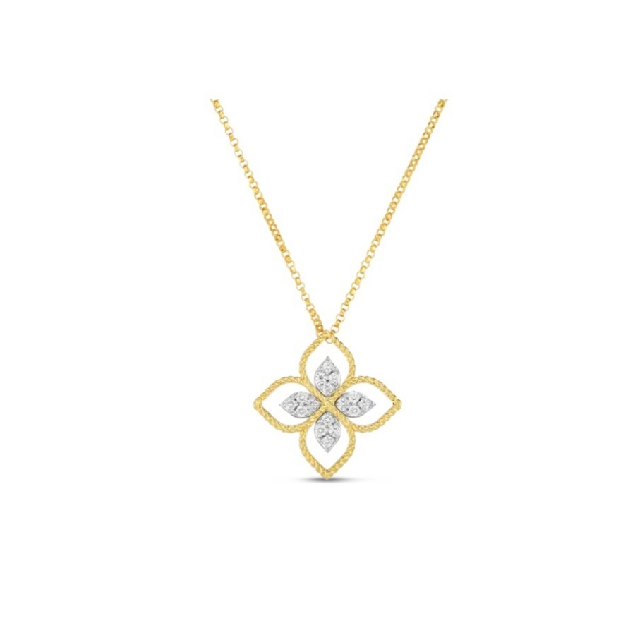 Roberto Coin 18k Principessa Large Flower Pendant W. Diamond - 7772716aj17x In Yellow