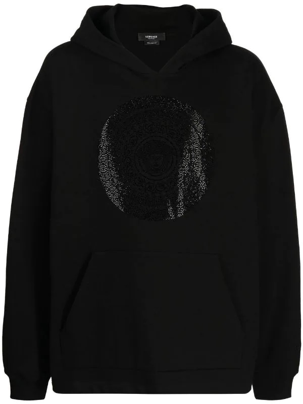 VERSACE VERSACE MENS BLACK EMBELLISHED MEDUSA-PRINT HOODIE