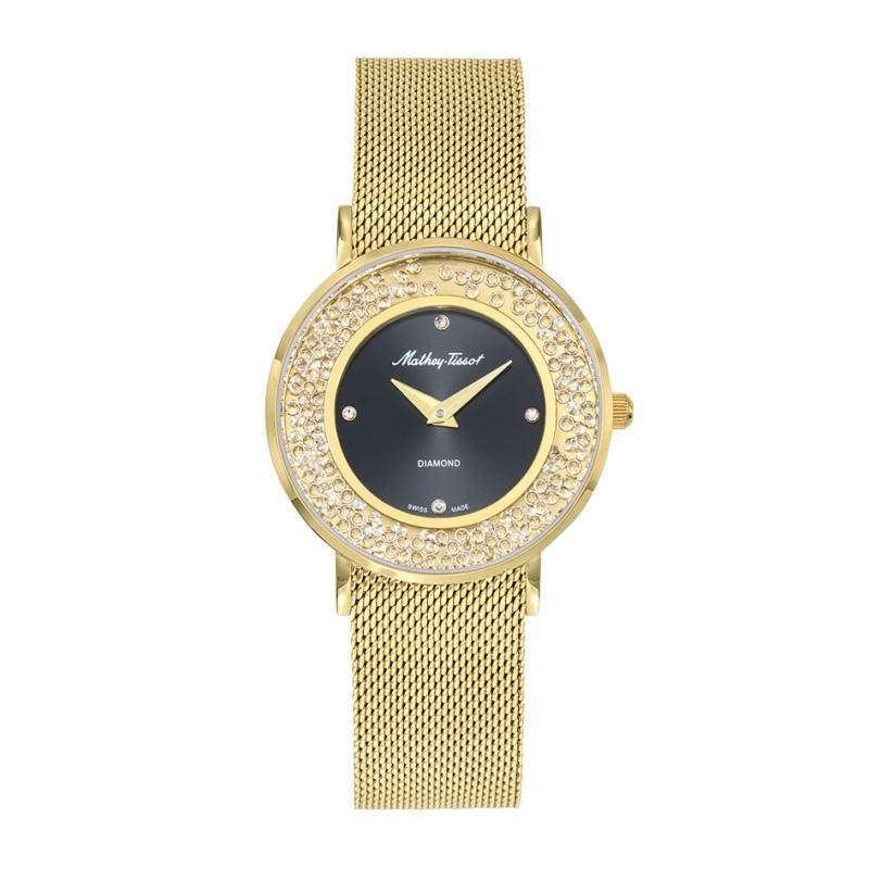 Mathey-tissot Electra Quartz Diamond Black Dial Ladies Watch D983spyn In Black / Gold / Gold Tone