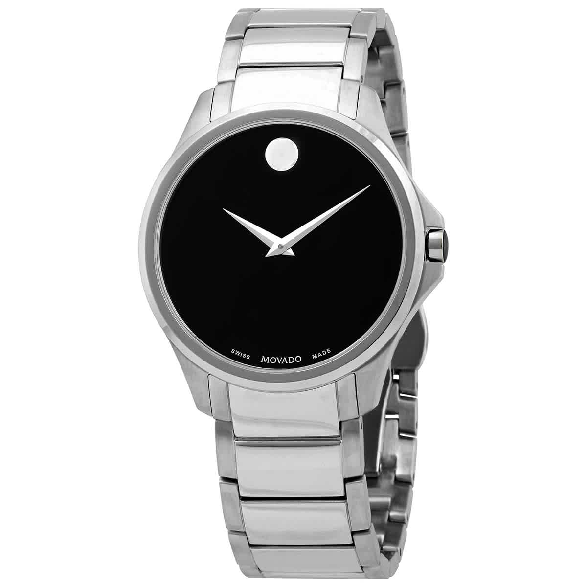 Movado Quartz Black Dial Stainless Steel Mens Watch 0607446 In Black,silver Tone