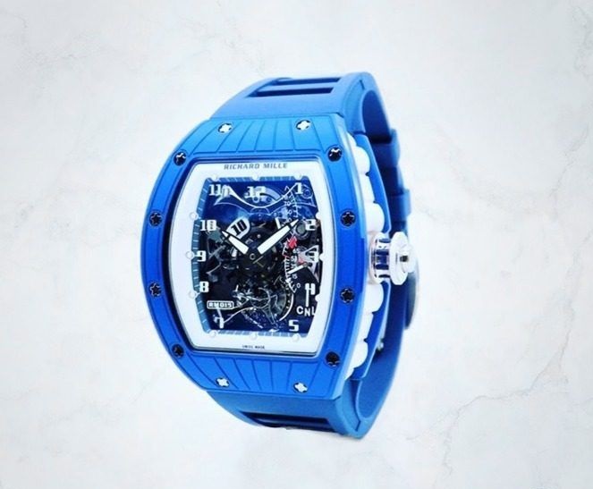 Richard Mille Tourbillon Hand Wind Watch Rm015 Blue In Blue / Skeleton