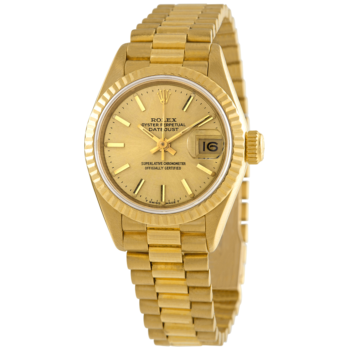 Pre-owned Rolex Datejust Champagne Dial President Bracelet Ladies Watch 69178csp In Champagne / Gold / Gold Tone / Yellow