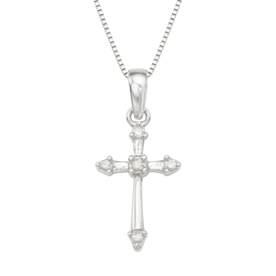 Hetal Diamonds 0.06cttw Diamond Cross Necklace In Sterling Silver In Silver Tone,white
